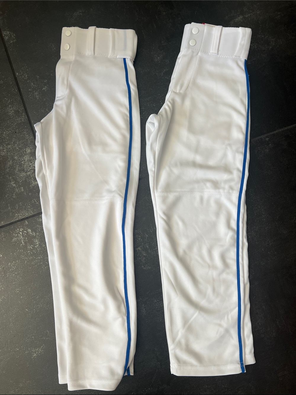 Kids White Baseball Pants with Blue Stripe